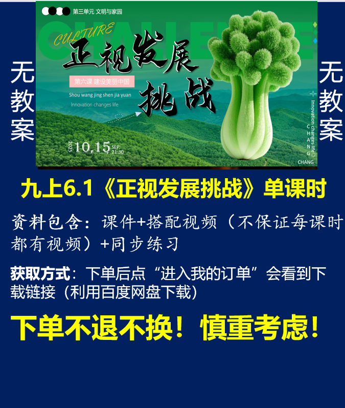 九上单卖||6.1《正视发展挑战》（课件+搭配视频+同步练习）无教案@道法小妖怪